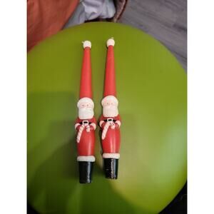 Set of 2 Santa Taper Candles Candlesticks Candy Cane Decor Vintage